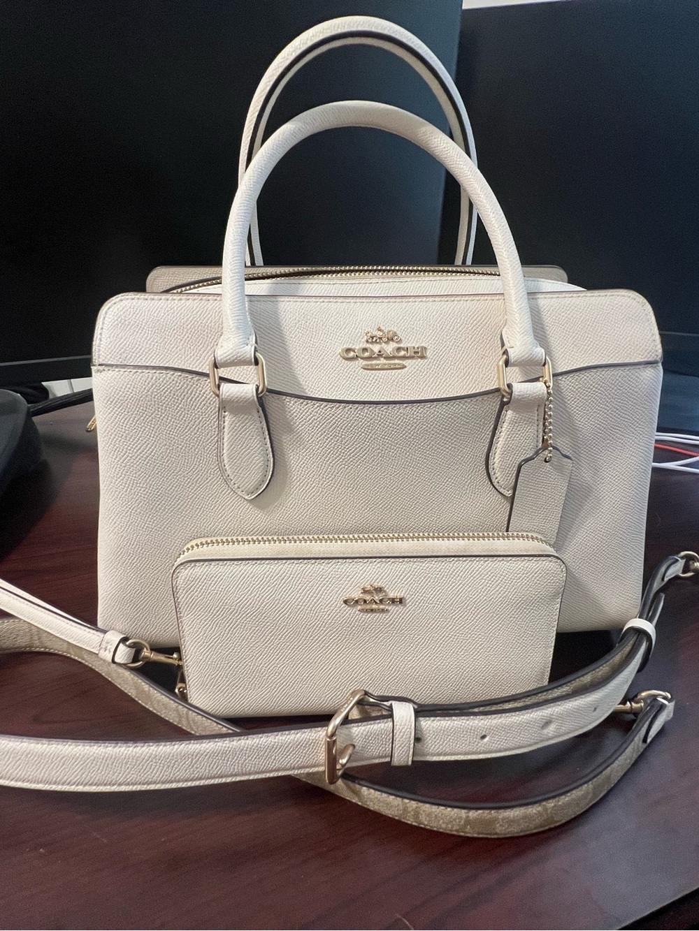 Coach Pebbled Leather Satchel & Wristlet in Cream